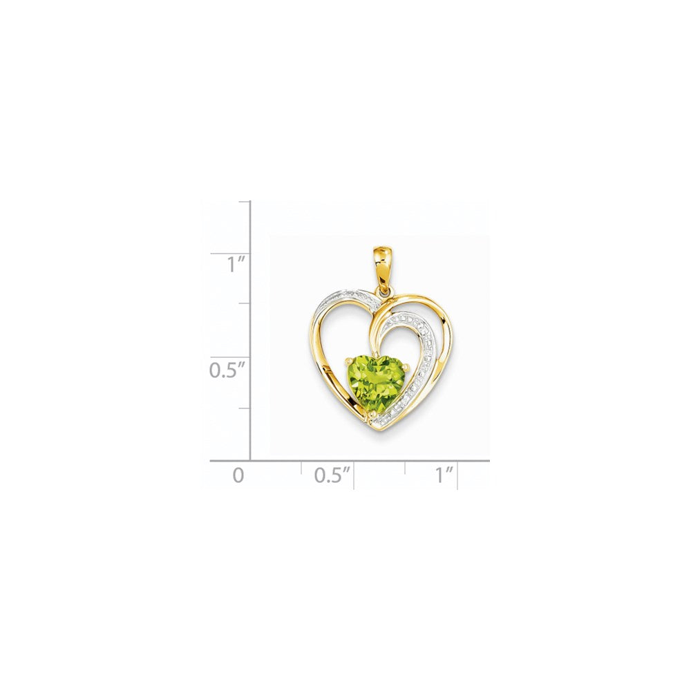 14K Yellow Gold Real Diamond and Peridot Heart Pendant
