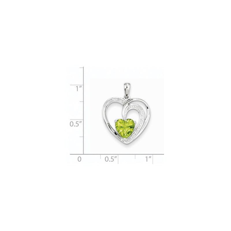 14k White Gold Real Diamond and Peridot Heart Pendant