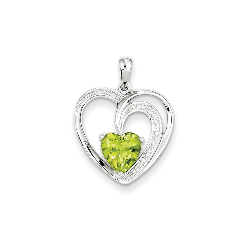 14k White Gold Real Diamond and Peridot Heart Pendant