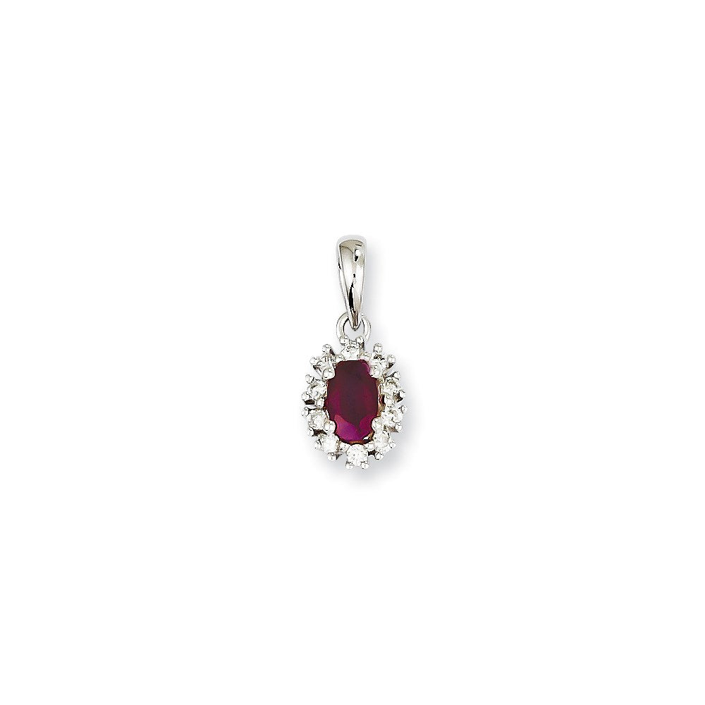 14k White Gold Real Diamond & Ruby Pendant