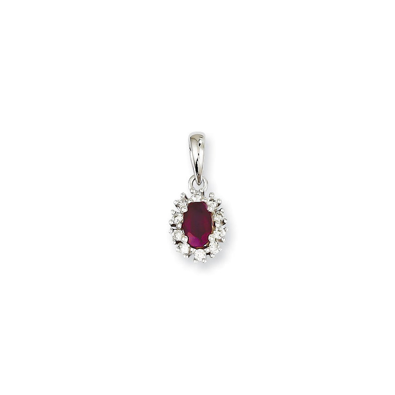 14k White Gold Real Diamond & Ruby Pendant