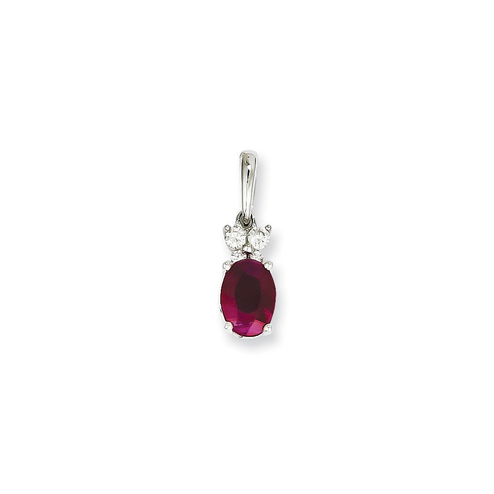 14k White Gold Real Diamond & Ruby Pendant