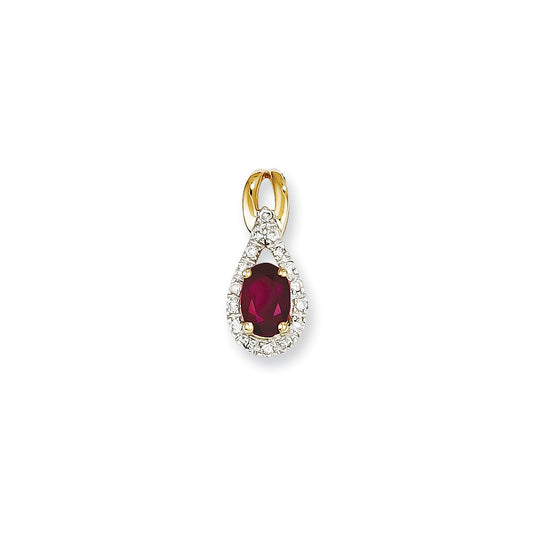 14K Yellow Gold Real Diamond & Ruby Pendant
