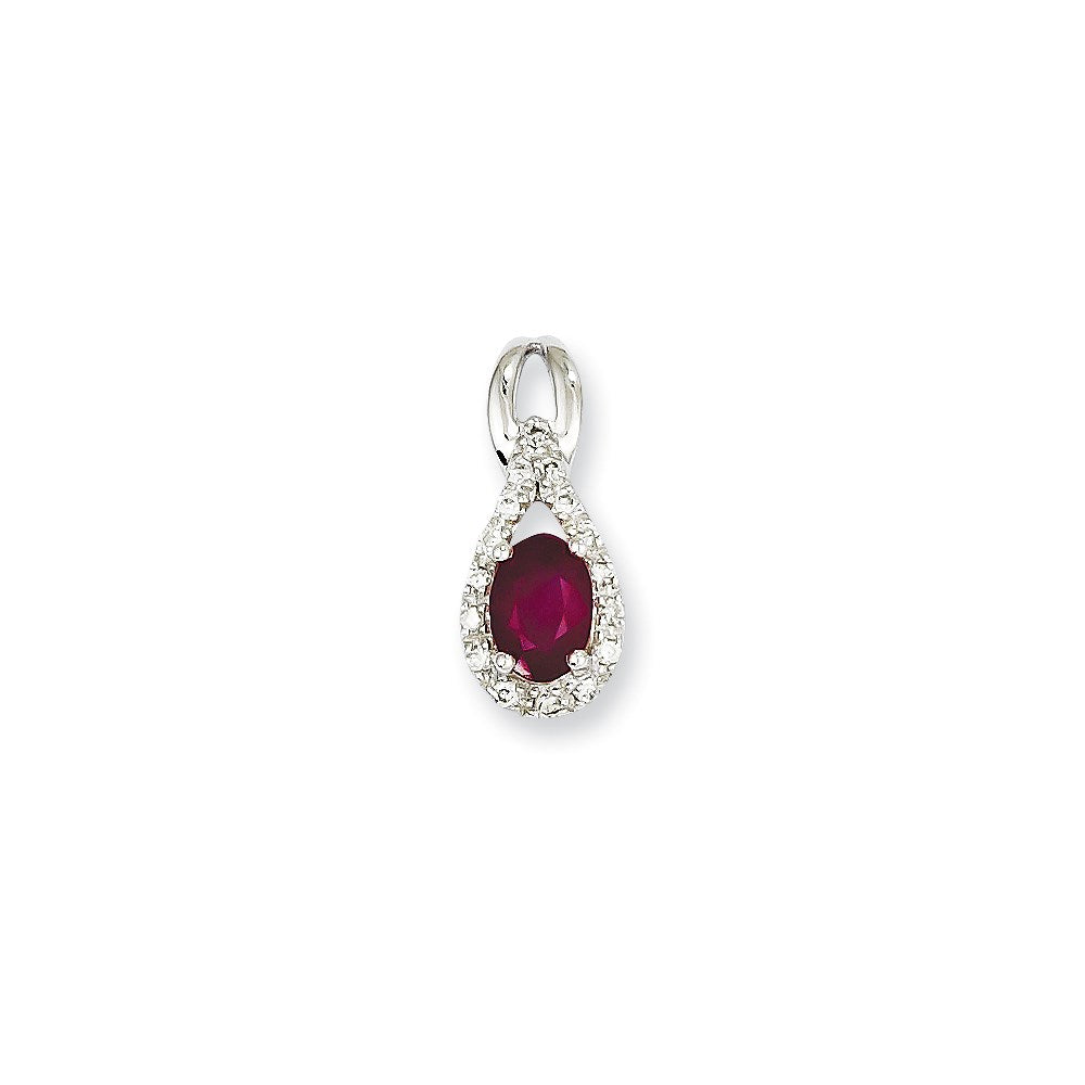 14k White Gold Real Diamond & Ruby Pendant
