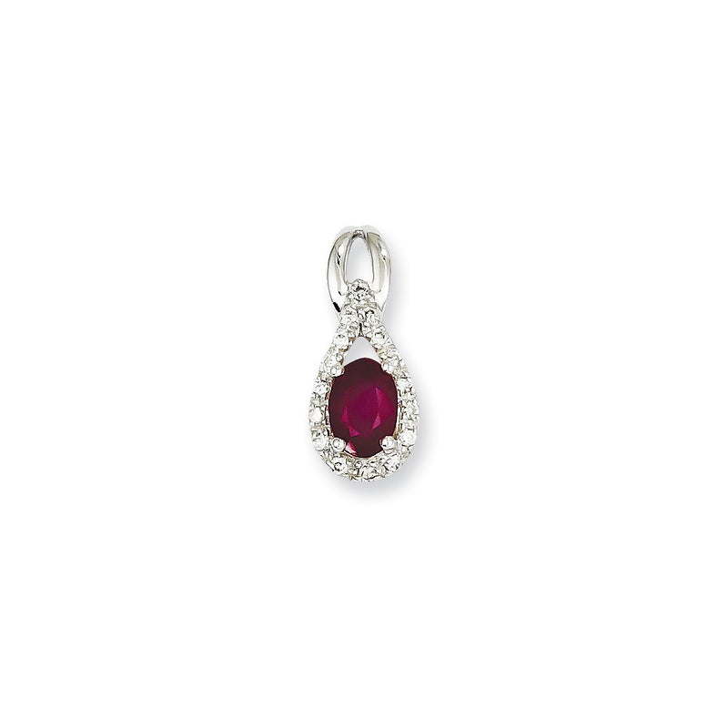 14k White Gold Real Diamond & Ruby Pendant