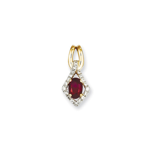 14K Yellow Gold Real Diamond & Ruby Pendant