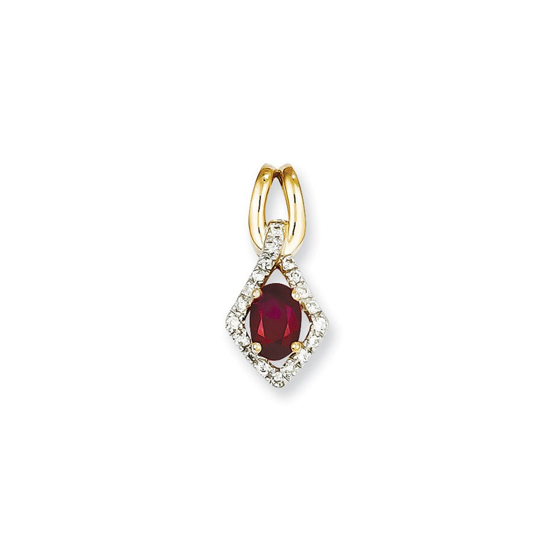 14K Yellow Gold Real Diamond & Ruby Pendant