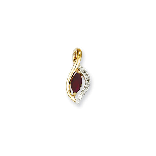 14K Yellow Gold Real Diamond & Ruby Pendant
