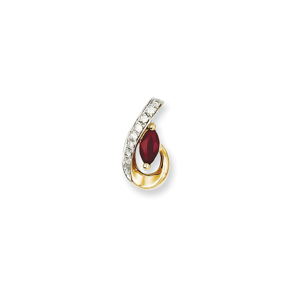 14K Yellow Gold Real Diamond & Ruby Pendant