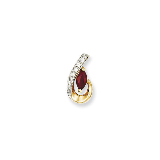 14K Yellow Gold Real Diamond & Ruby Pendant