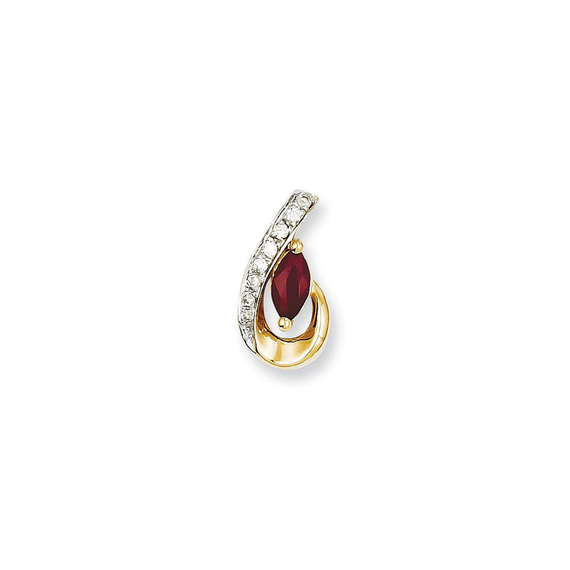 14K Yellow Gold Real Diamond & Ruby Pendant