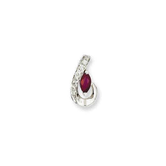 14k White Gold Real Diamond & Ruby Pendant