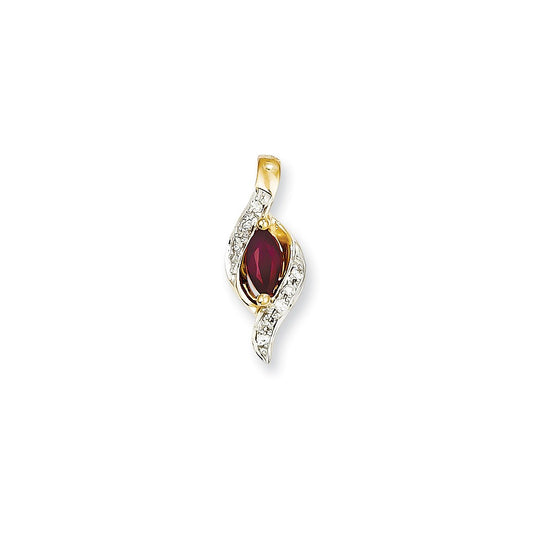 14K Yellow Gold Real Diamond & Ruby Pendant