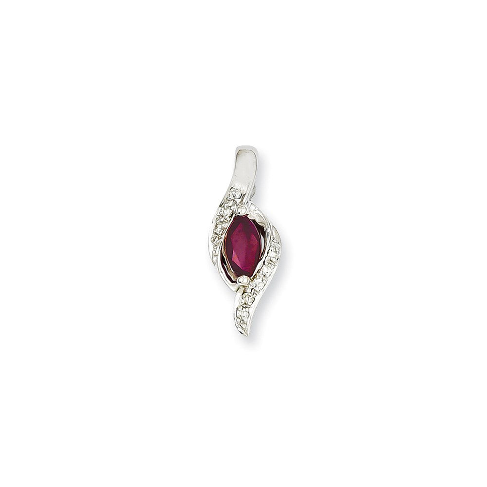 14k White Gold Real Diamond & Ruby Pendant