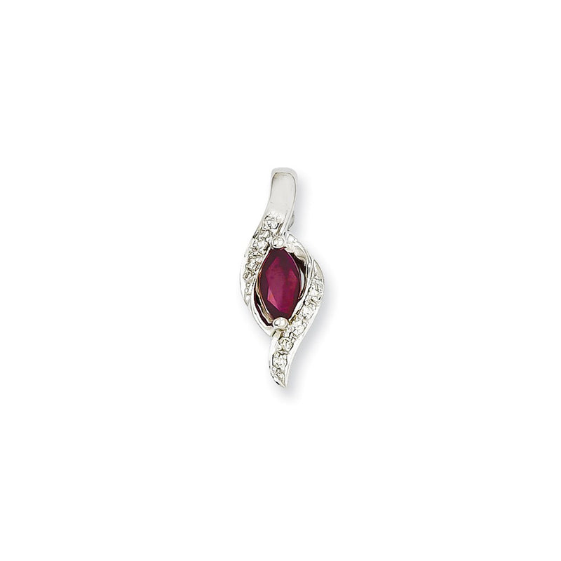 14k White Gold Real Diamond & Ruby Pendant