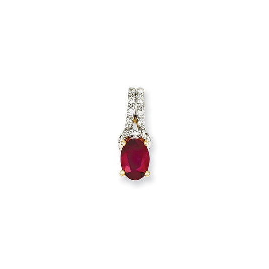 14K Yellow Gold Real Diamond & Ruby Pendant