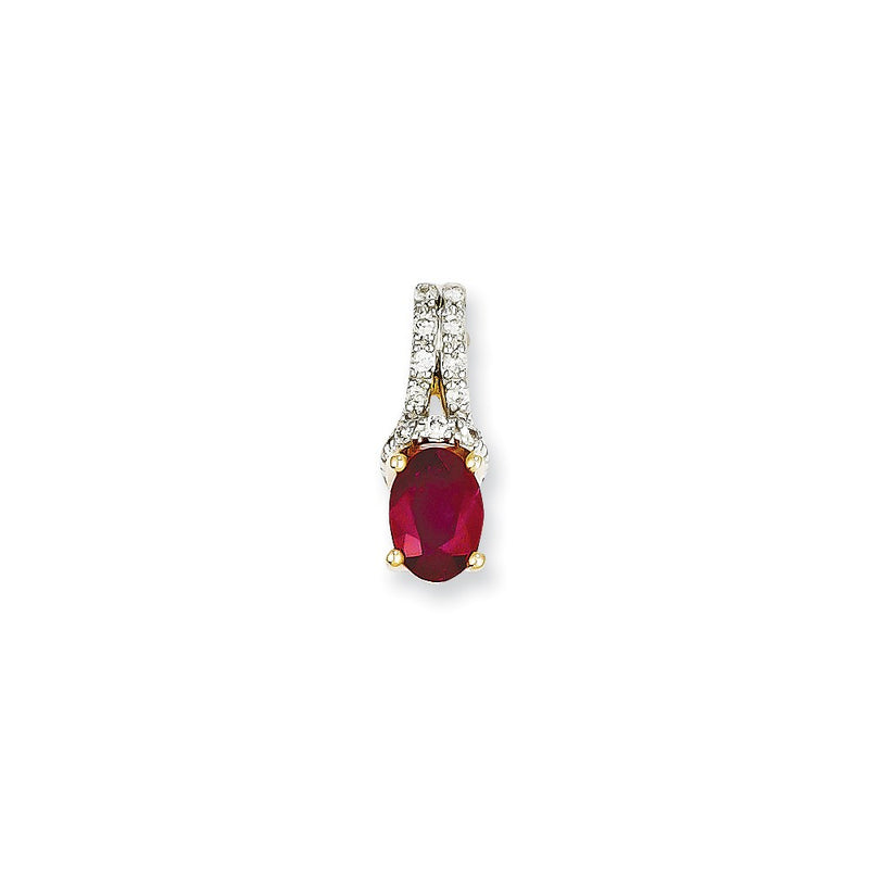 14K Yellow Gold Real Diamond & Ruby Pendant