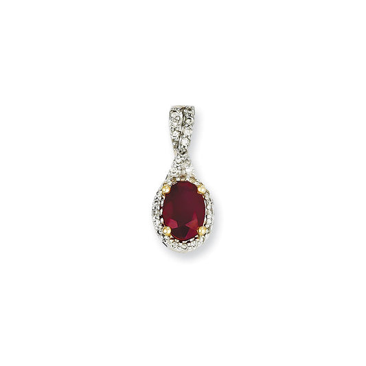 14K Yellow Gold Real Diamond & Ruby Pendant