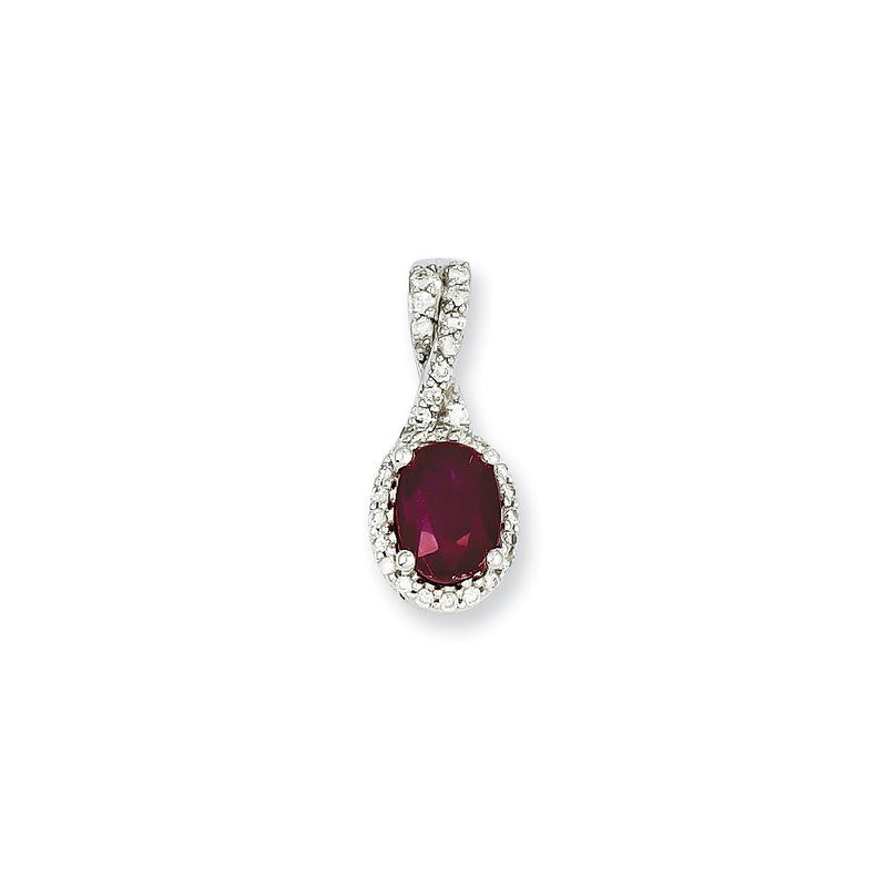 14k White Gold Real Diamond & Ruby Pendant