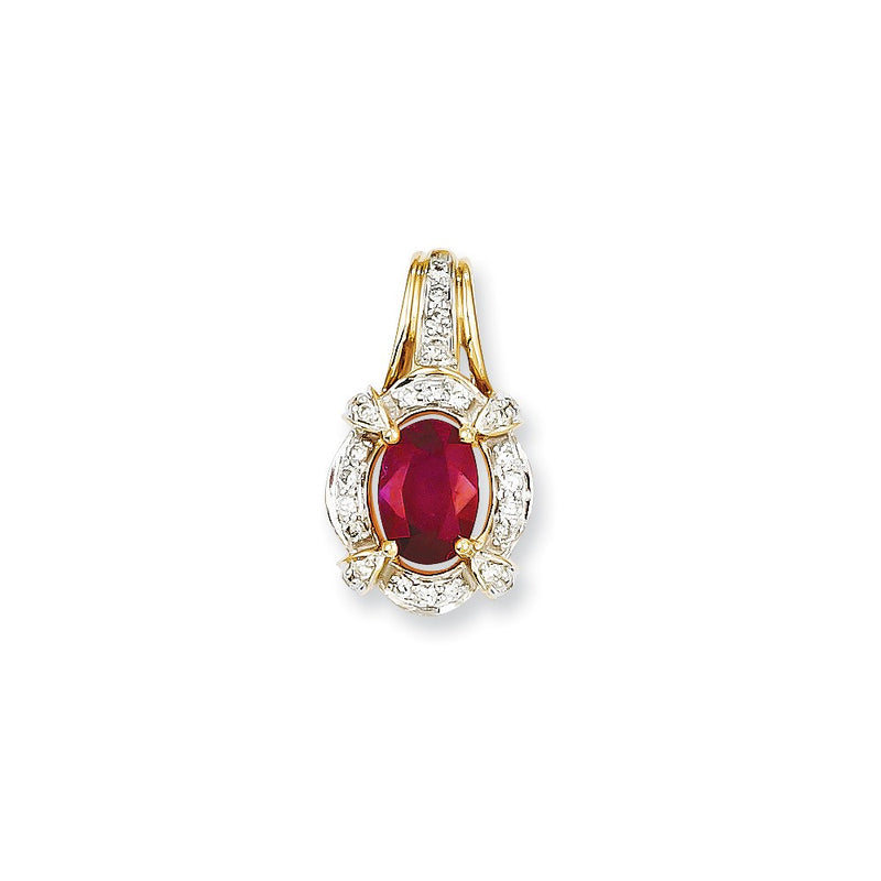 14K Yellow Gold Real Diamond & Ruby Pendant