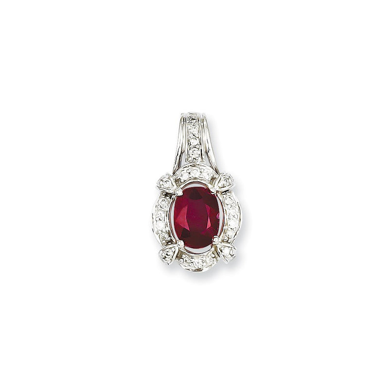 14k White Gold Real Diamond & Ruby Pendant
