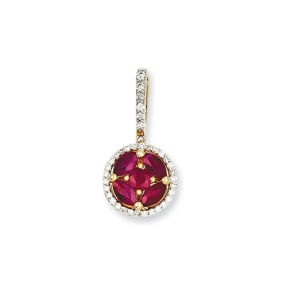 14k Two-tone Gold Real Diamond & Ruby Pendant