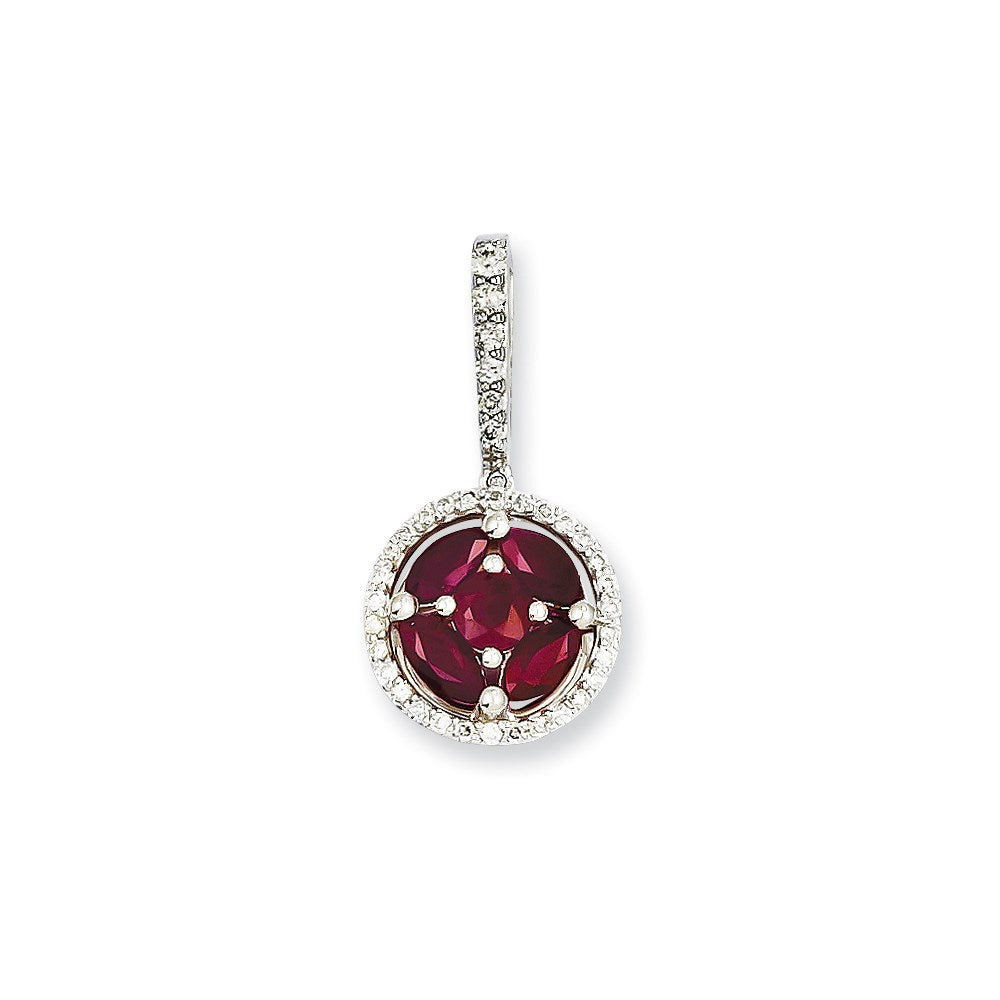 14k White Gold Real Diamond & Ruby Pendant