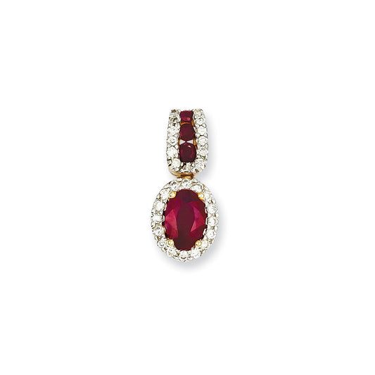 14K Yellow Gold Real Diamond & Ruby Pendant