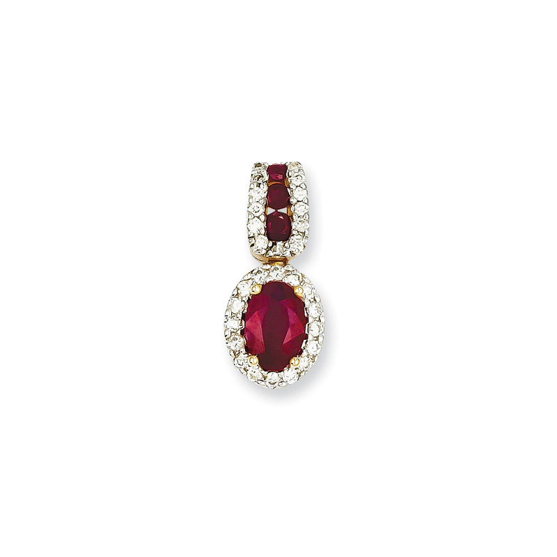 14K Yellow Gold Real Diamond & Ruby Pendant