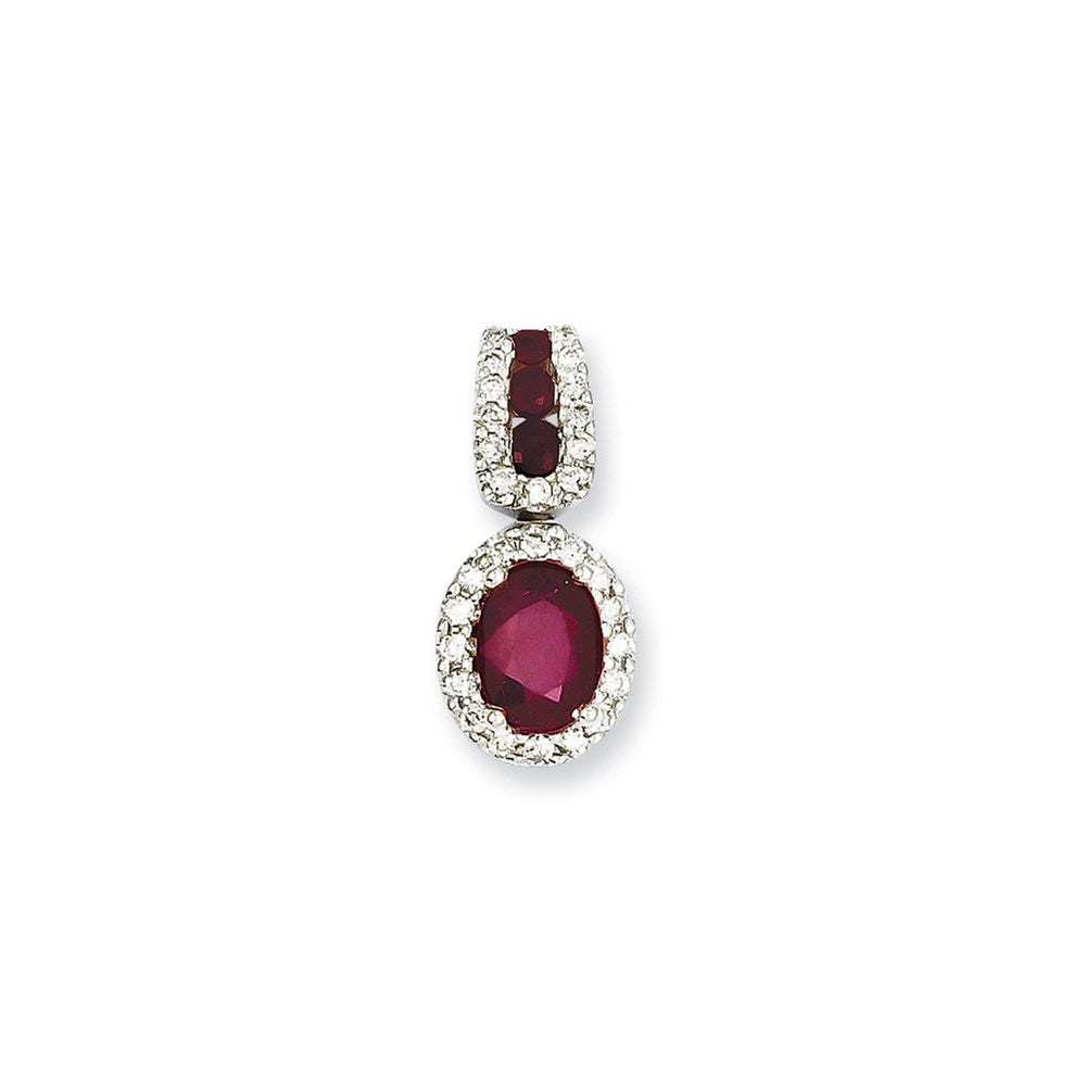 14k White Gold Real Diamond & Ruby Pendant