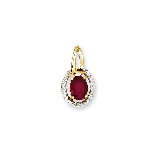 14K Yellow Gold Real Diamond & Ruby Pendant
