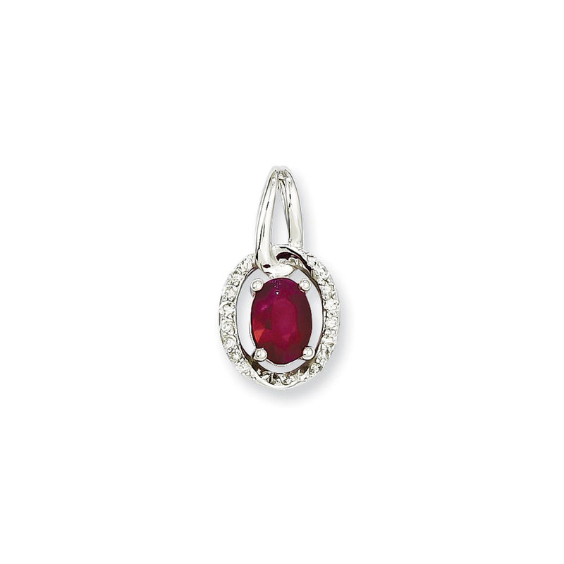 14k White Gold Real Diamond & Ruby Pendant