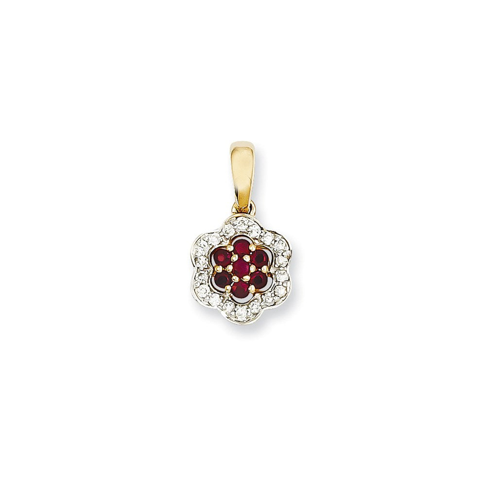 14K Yellow Gold Real Diamond & Ruby Pendant