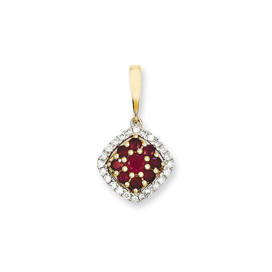14K Yellow Gold Real Diamond & Ruby Pendant