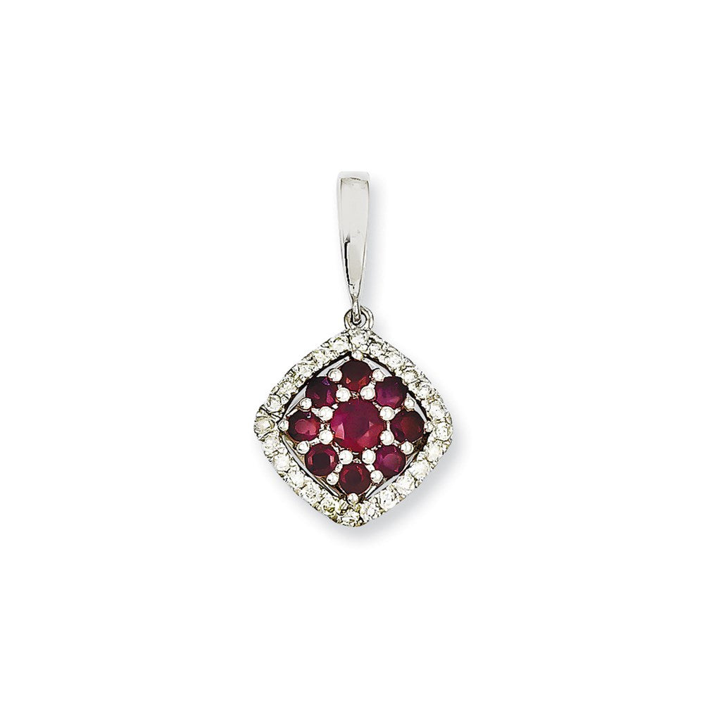 14k White Gold Real Diamond & Ruby Pendant