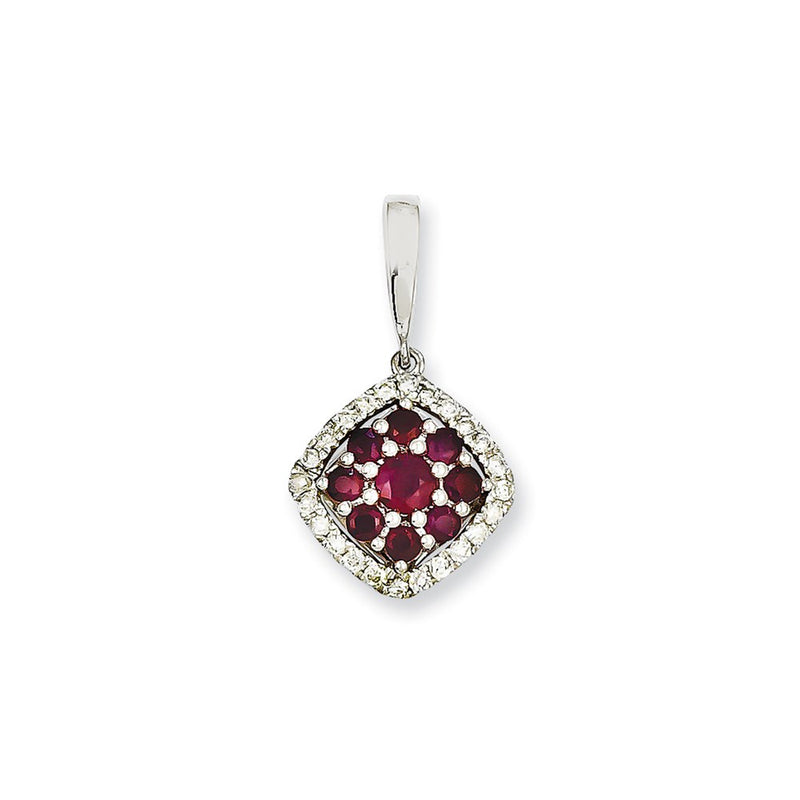 14k White Gold Real Diamond & Ruby Pendant