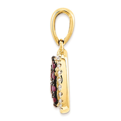 14K Yellow Gold Real Diamond & Ruby Pendant
