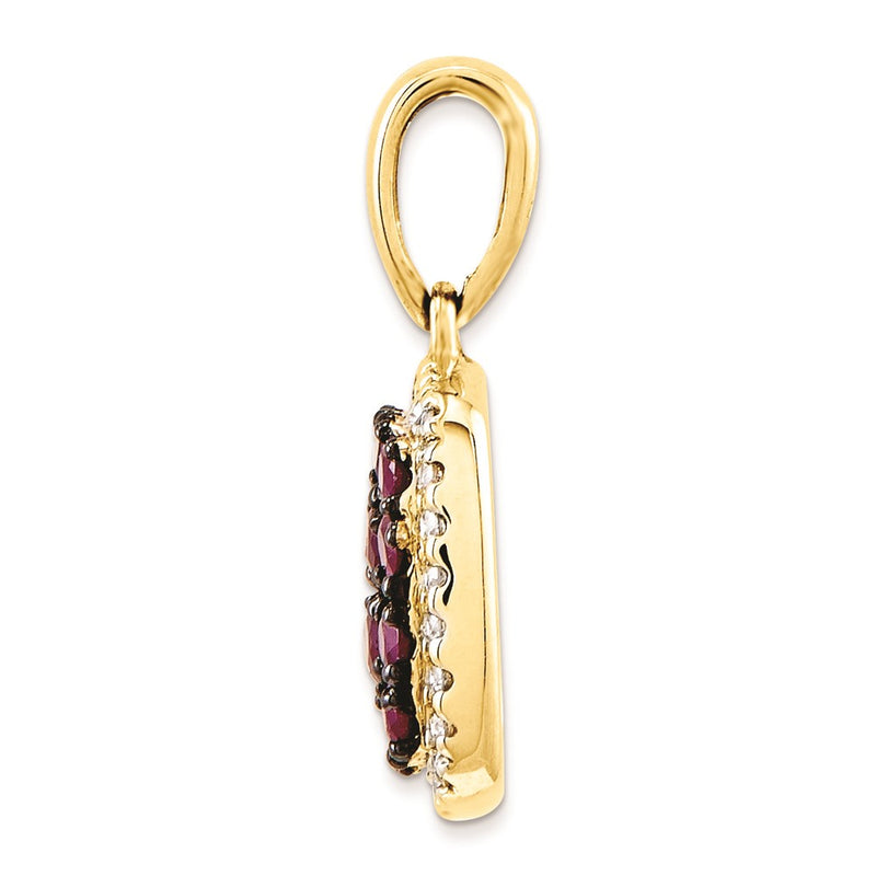 14K Yellow Gold Real Diamond & Ruby Pendant