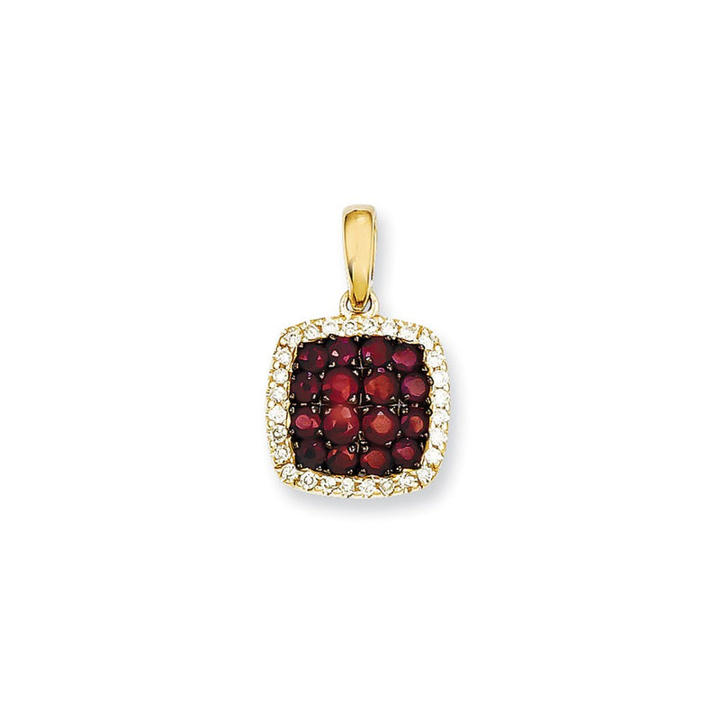 14K Yellow Gold Real Diamond & Ruby Pendant