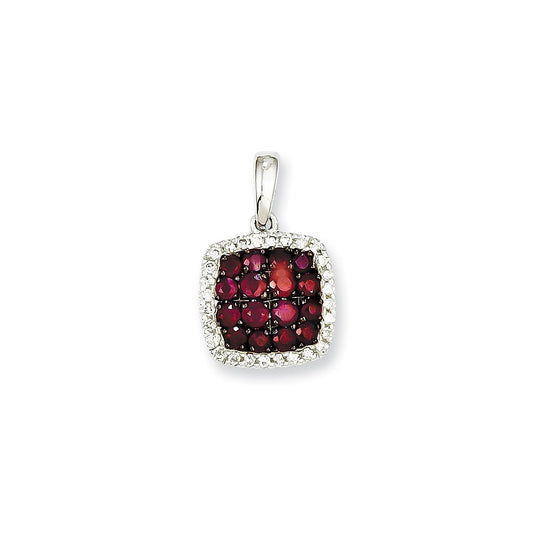 14k White Gold Real Diamond & Ruby Pendant