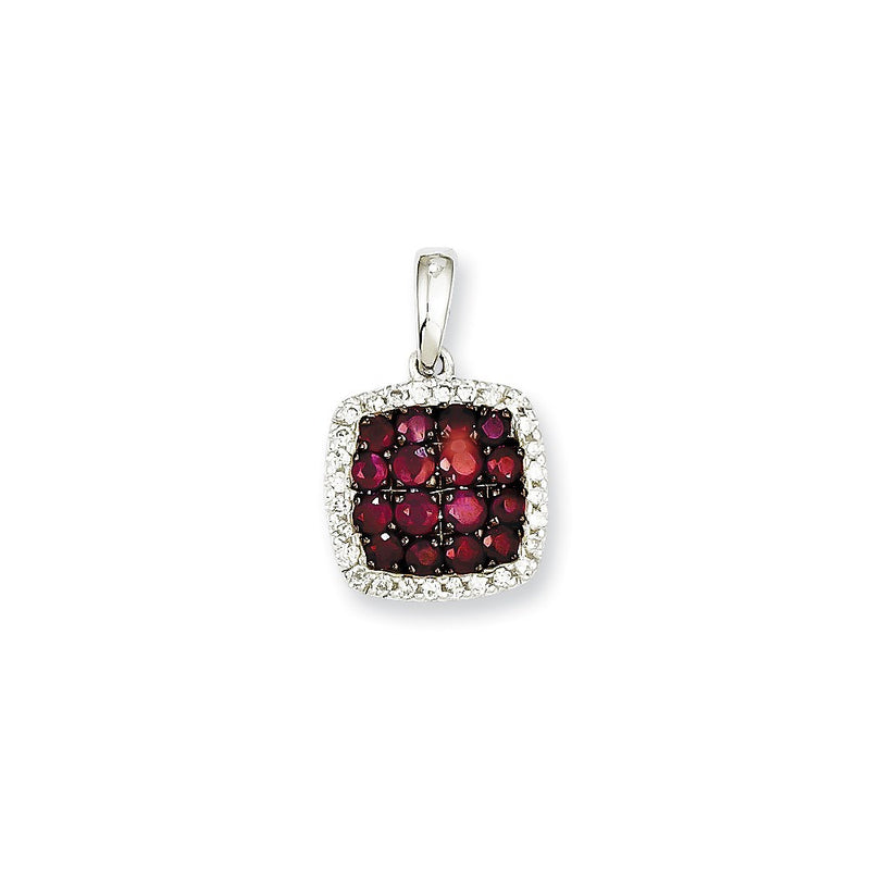14k White Gold Real Diamond & Ruby Pendant