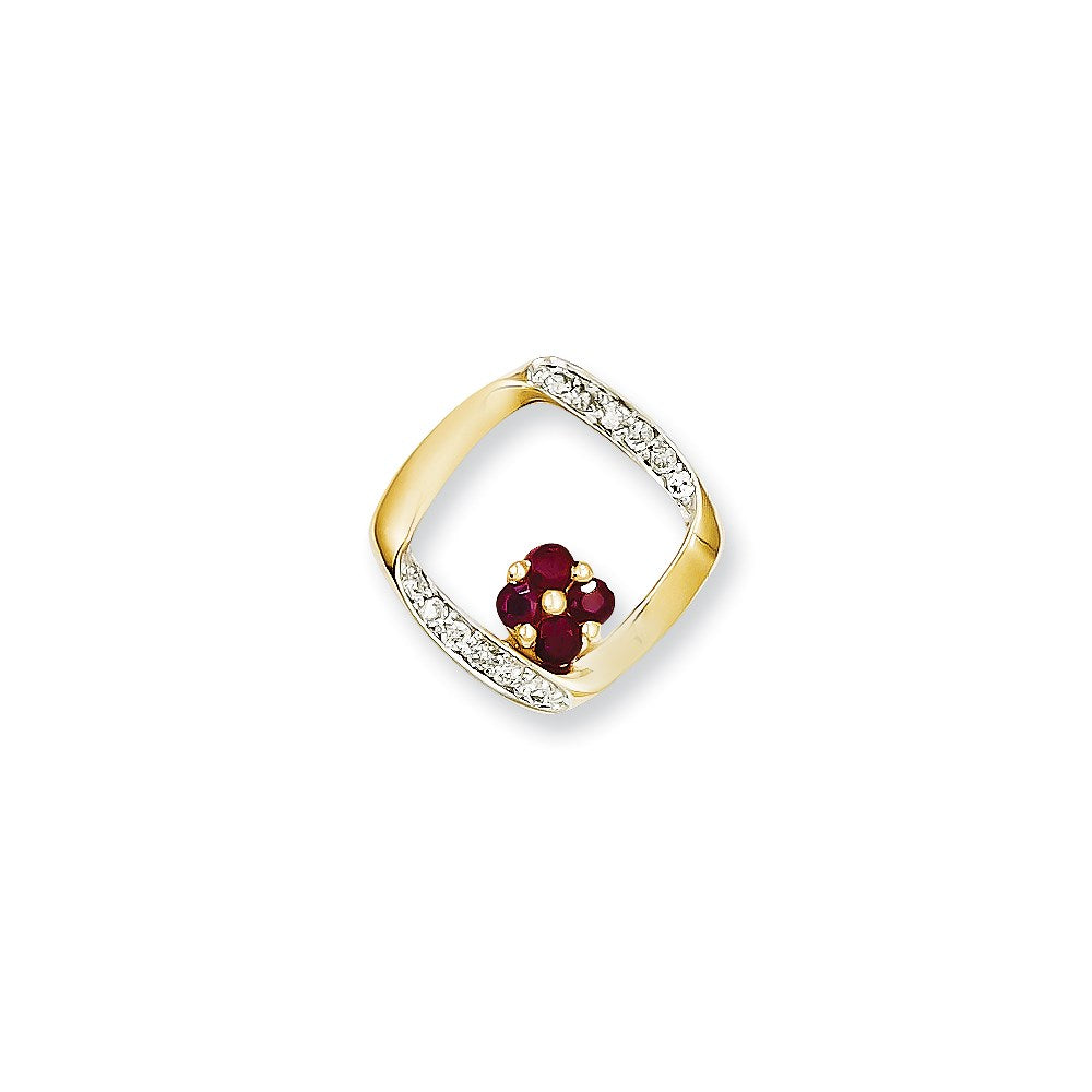 14K Yellow Gold Real Diamond & Ruby Pendant