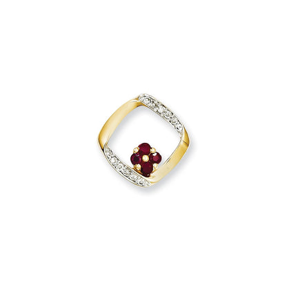 14K Yellow Gold Real Diamond & Ruby Pendant
