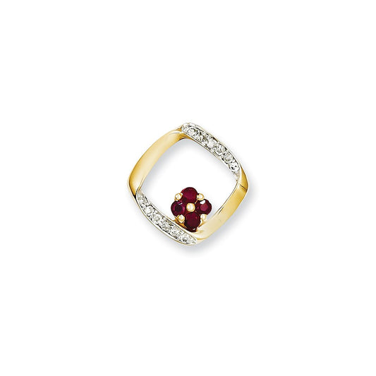 14K Yellow Gold Real Diamond & Ruby Pendant
