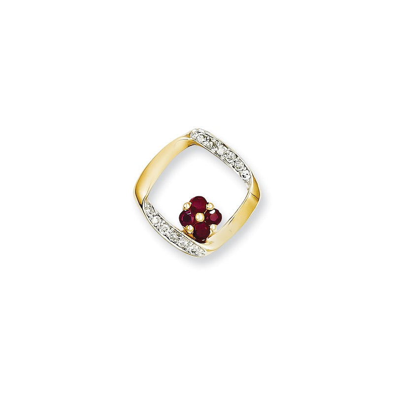 14K Yellow Gold Real Diamond & Ruby Pendant