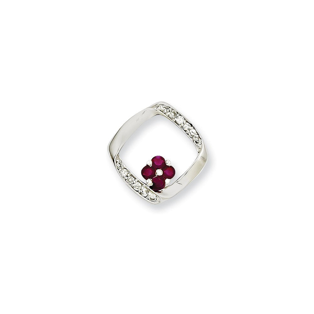 14k White Gold Real Diamond & Ruby Pendant