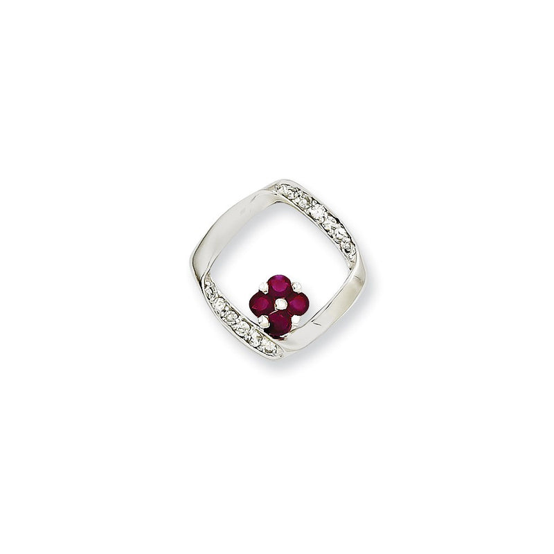 14k White Gold Real Diamond & Ruby Pendant