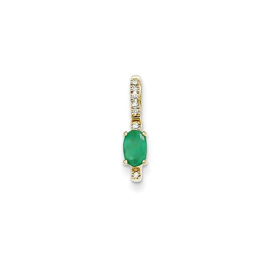 14K Yellow Gold Real Diamond and Emerald Pendant