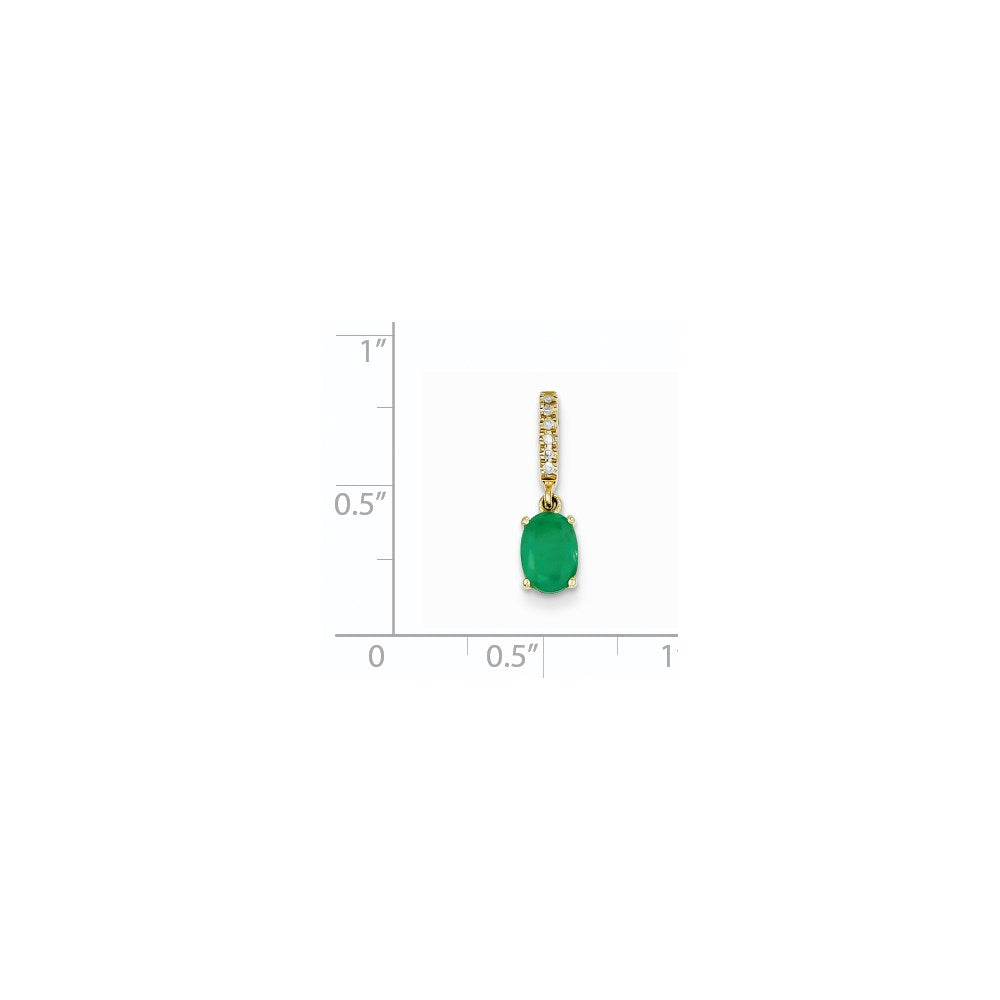 14K Yellow Gold Real Diamond and Emerald Pendant