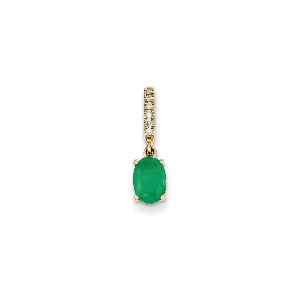 14K Yellow Gold Real Diamond and Emerald Pendant